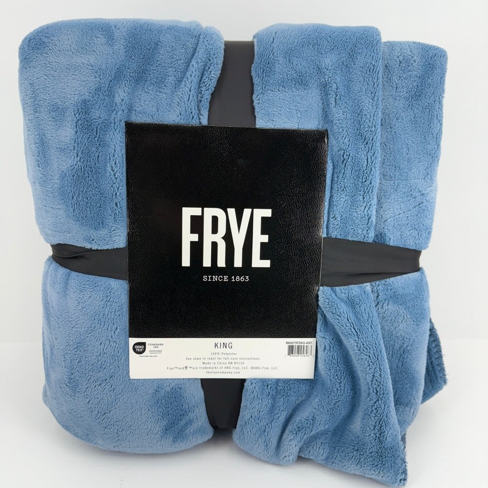 FRYE King Silky Soft Blanket Blue 100% Polyester Cozy Warm‎ Luxury
